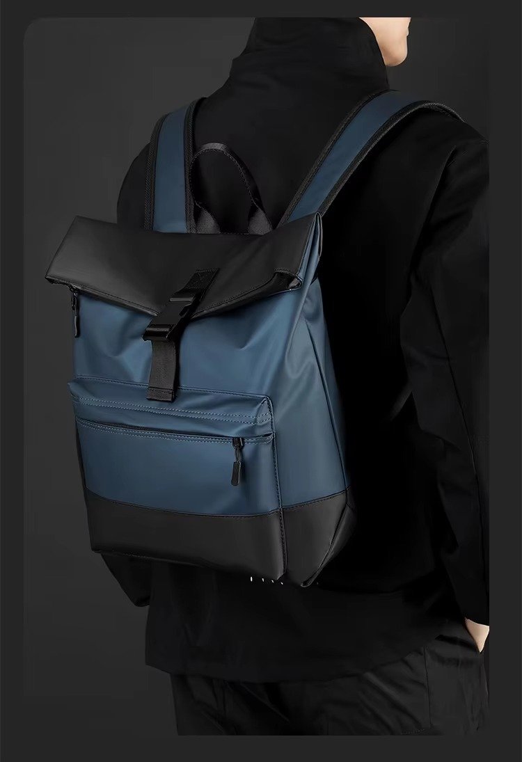 'S Large Capacity Roll Top Backpack Casual College Students Schoolbag Spliced Color Waterproof PU Travel Laptop Backpacks detail image