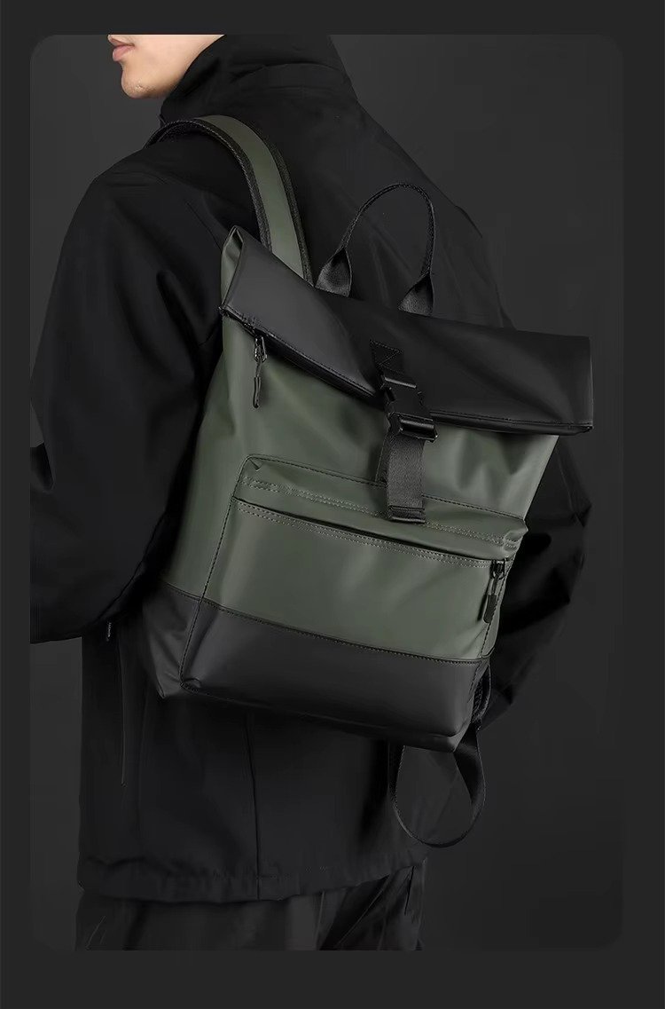 'S Large Capacity Roll Top Backpack Casual College Students Schoolbag Spliced Color Waterproof PU Travel Laptop Backpacks detail image