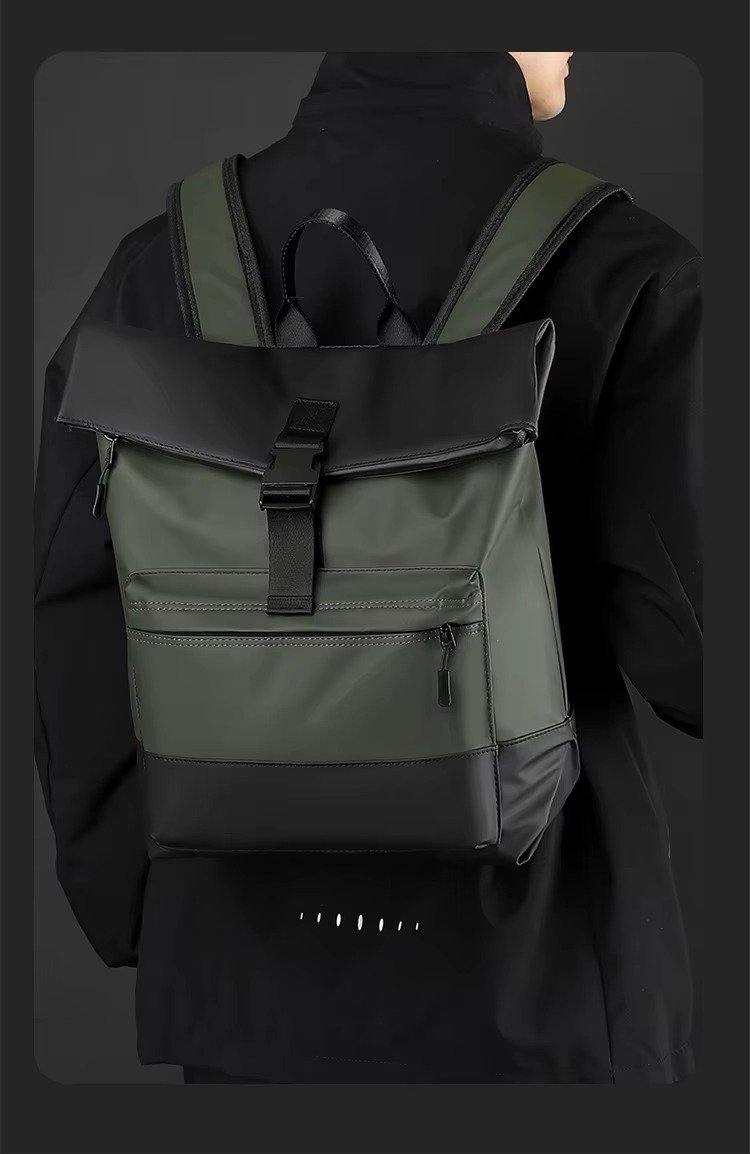 'S Large Capacity Roll Top Backpack Casual College Students Schoolbag Spliced Color Waterproof PU Travel Laptop Backpacks detail image