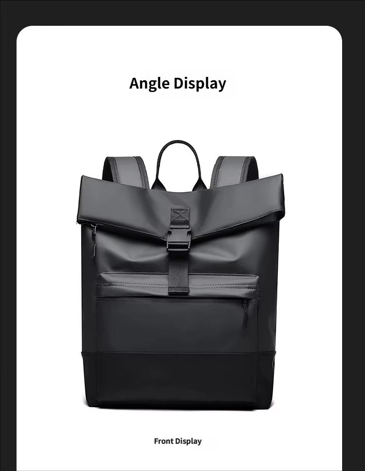 'S Large Capacity Roll Top Backpack Casual College Students Schoolbag Spliced Color Waterproof PU Travel Laptop Backpacks detail image