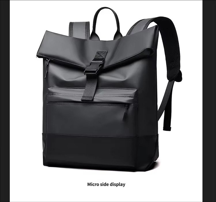 'S Large Capacity Roll Top Backpack Casual College Students Schoolbag Spliced Color Waterproof PU Travel Laptop Backpacks detail image