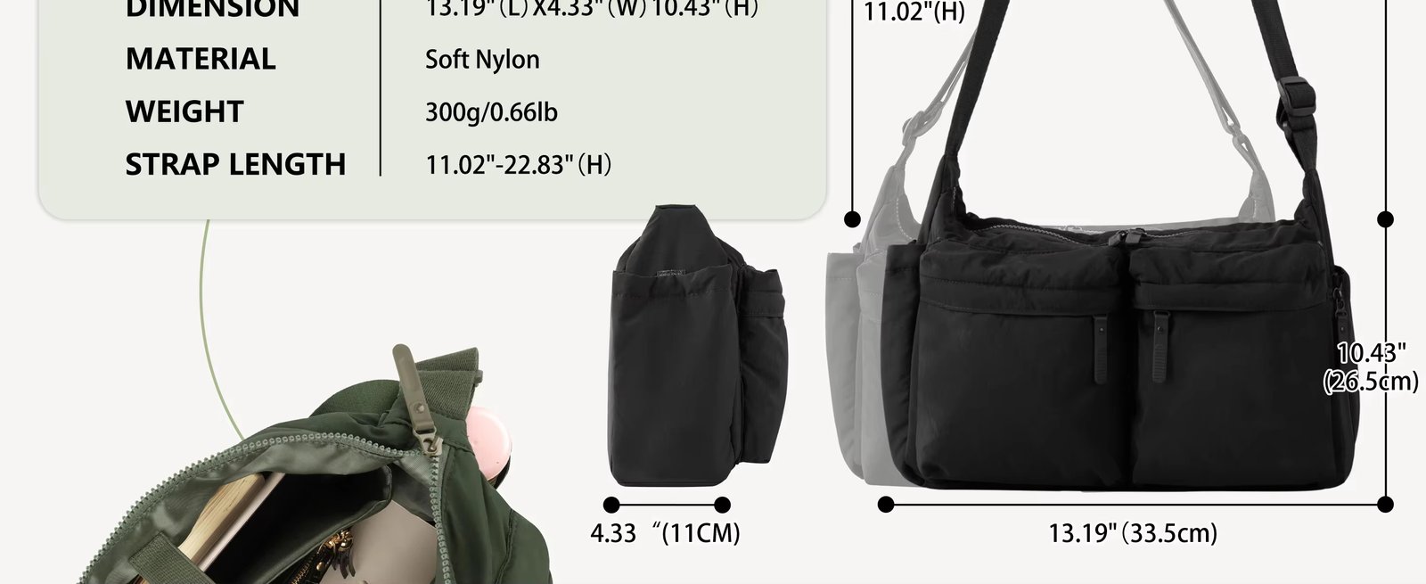 Unisex Fashion Casual Multi-pocket Messenger Bag Large Capacity Waterproof Nylon Crossbody Shoulder Handbags - product detail