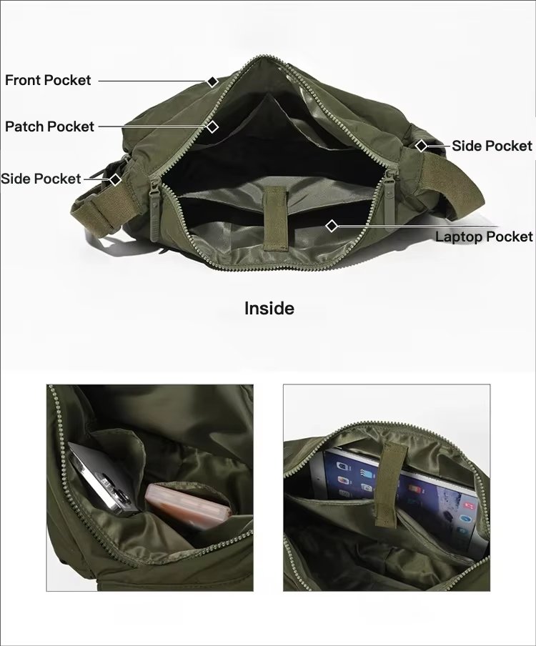 Unisex Fashion Casual Multi-pocket Messenger Bag Large Capacity Waterproof Nylon Crossbody Shoulder Handbags - product detail