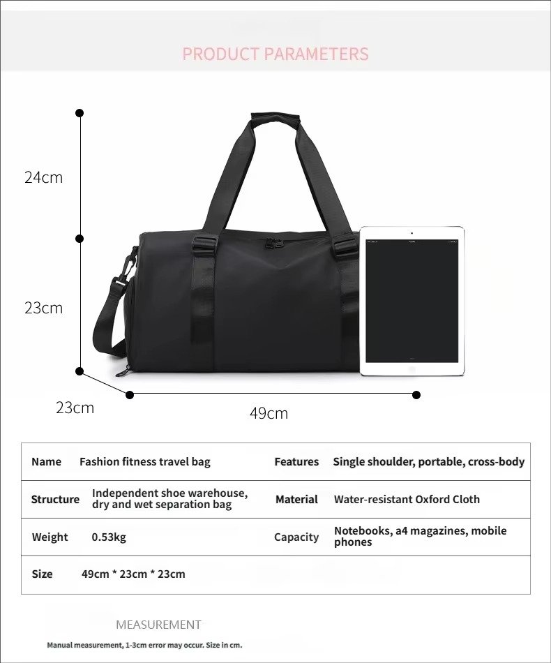 Custom Logo Waterproof Oxford Duffel Bag 30-40L with Shoe Compartment – Gym, Yoga & Swim Bag product detail