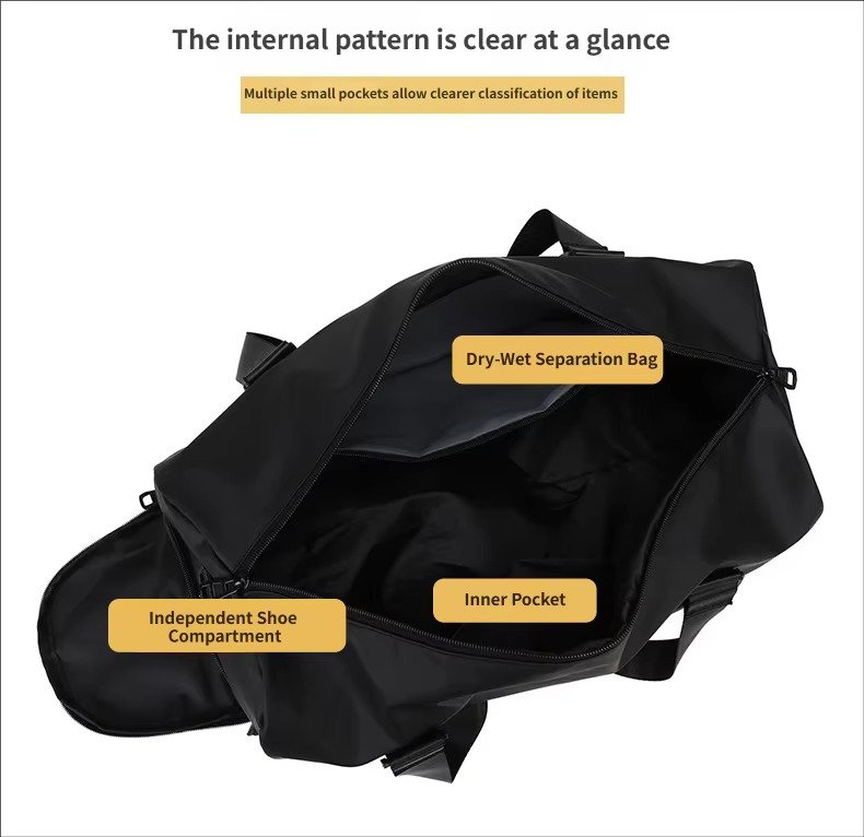 Custom Logo Waterproof Oxford Duffel Bag 30-40L with Shoe Compartment – Gym, Yoga & Swim Bag product detail