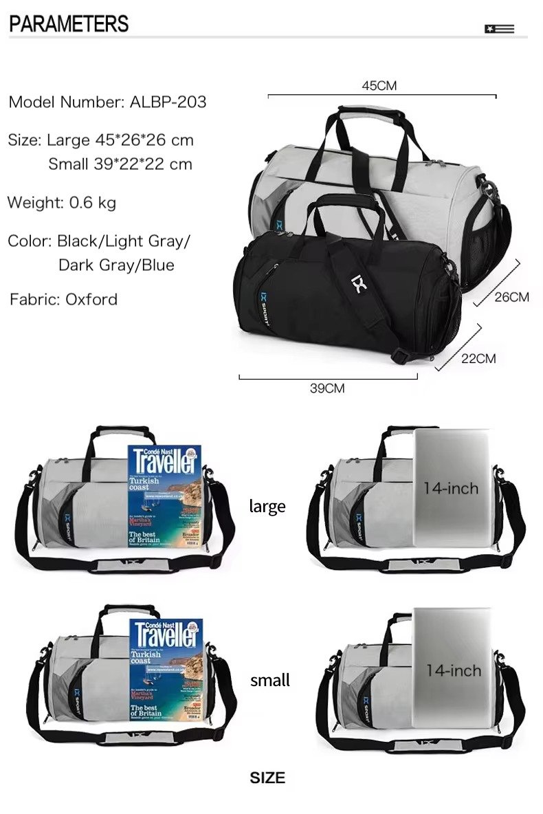 Custom Waterproof Oxford Gym Duffel Bag 20-30L with Dry Wet Separation – Fitness & Travel Bag product detail