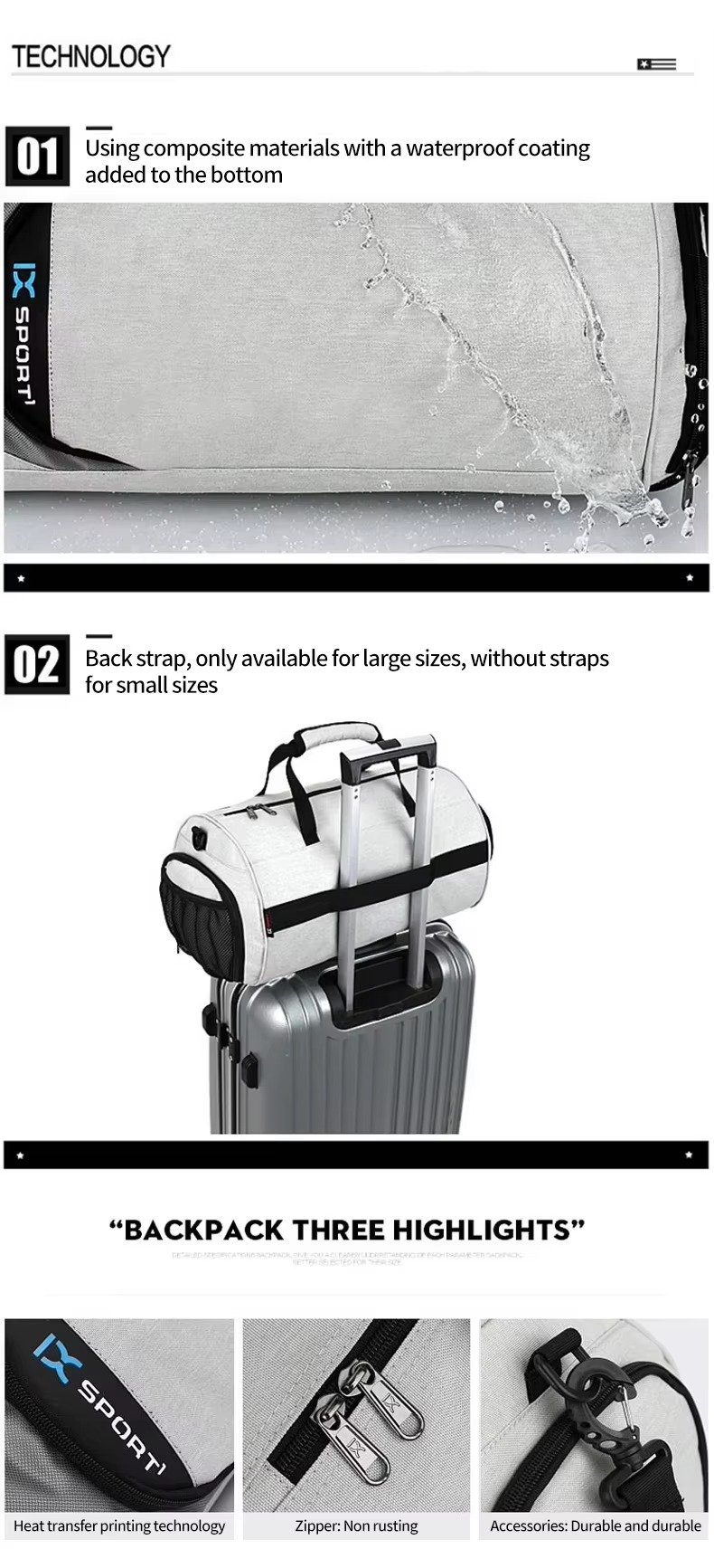 Custom Waterproof Oxford Gym Duffel Bag 20-30L with Dry Wet Separation – Fitness & Travel Bag product detail