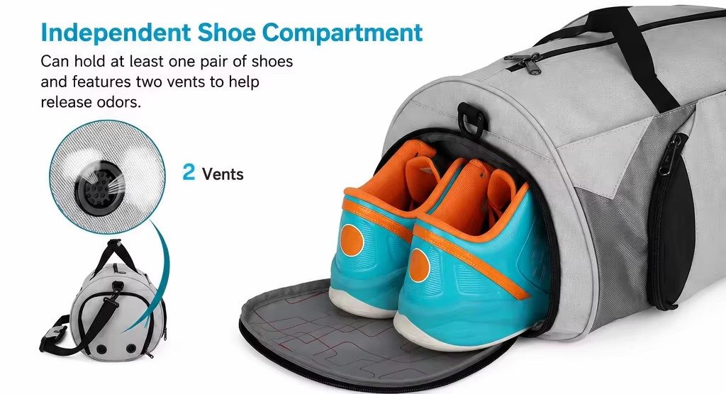 Custom Waterproof Oxford Gym Duffel Bag 20-30L with Dry Wet Separation – Fitness & Travel Bag product detail