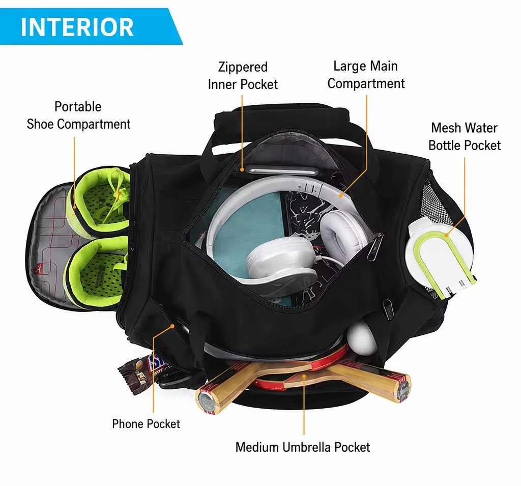 Custom Waterproof Oxford Gym Duffel Bag 20-30L with Dry Wet Separation – Fitness & Travel Bag product detail
