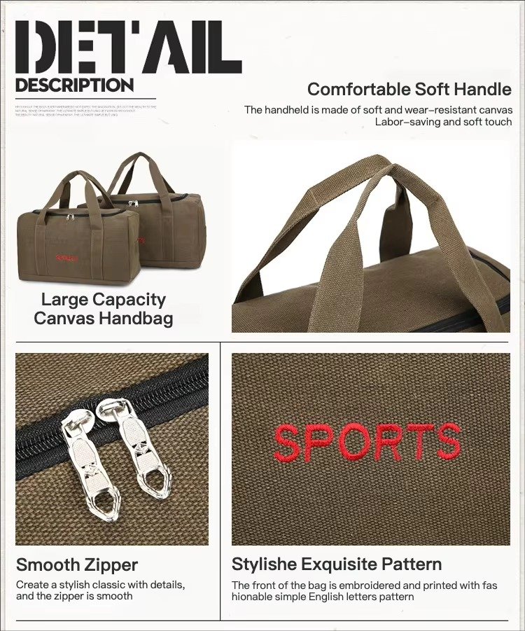 Custom Canvas Duffel Bag Large Capacity – Durable Weekender Travel & Moving Luggage Bag product detail