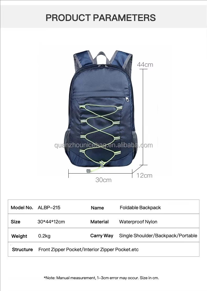 Custom Foldable Nylon Hiking Backpack 20-37L – Packable Waterproof Outdoor Daypack product detail