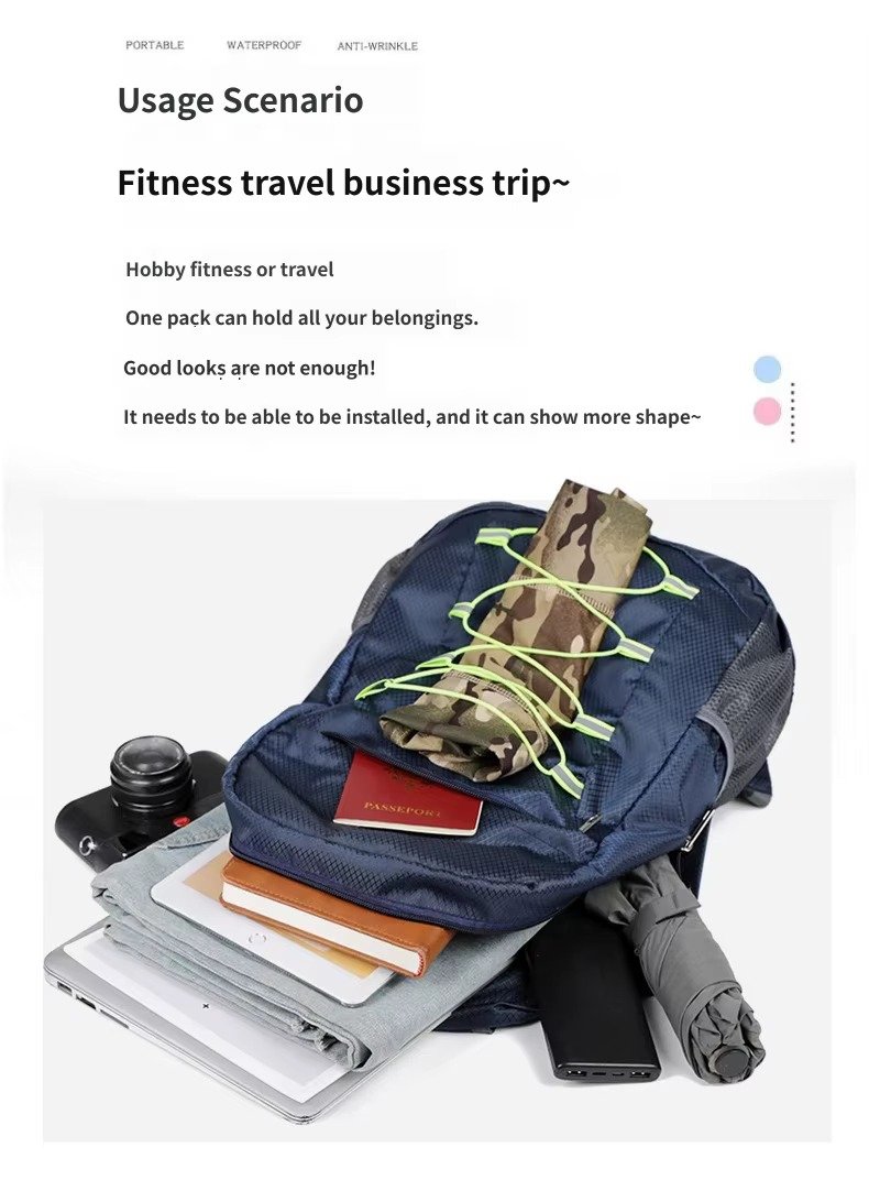 Custom Foldable Nylon Hiking Backpack 20-37L – Packable Waterproof Outdoor Daypack product detail
