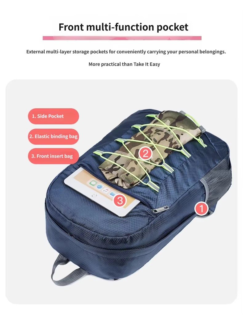 Custom Foldable Nylon Hiking Backpack 20-37L – Packable Waterproof Outdoor Daypack product detail