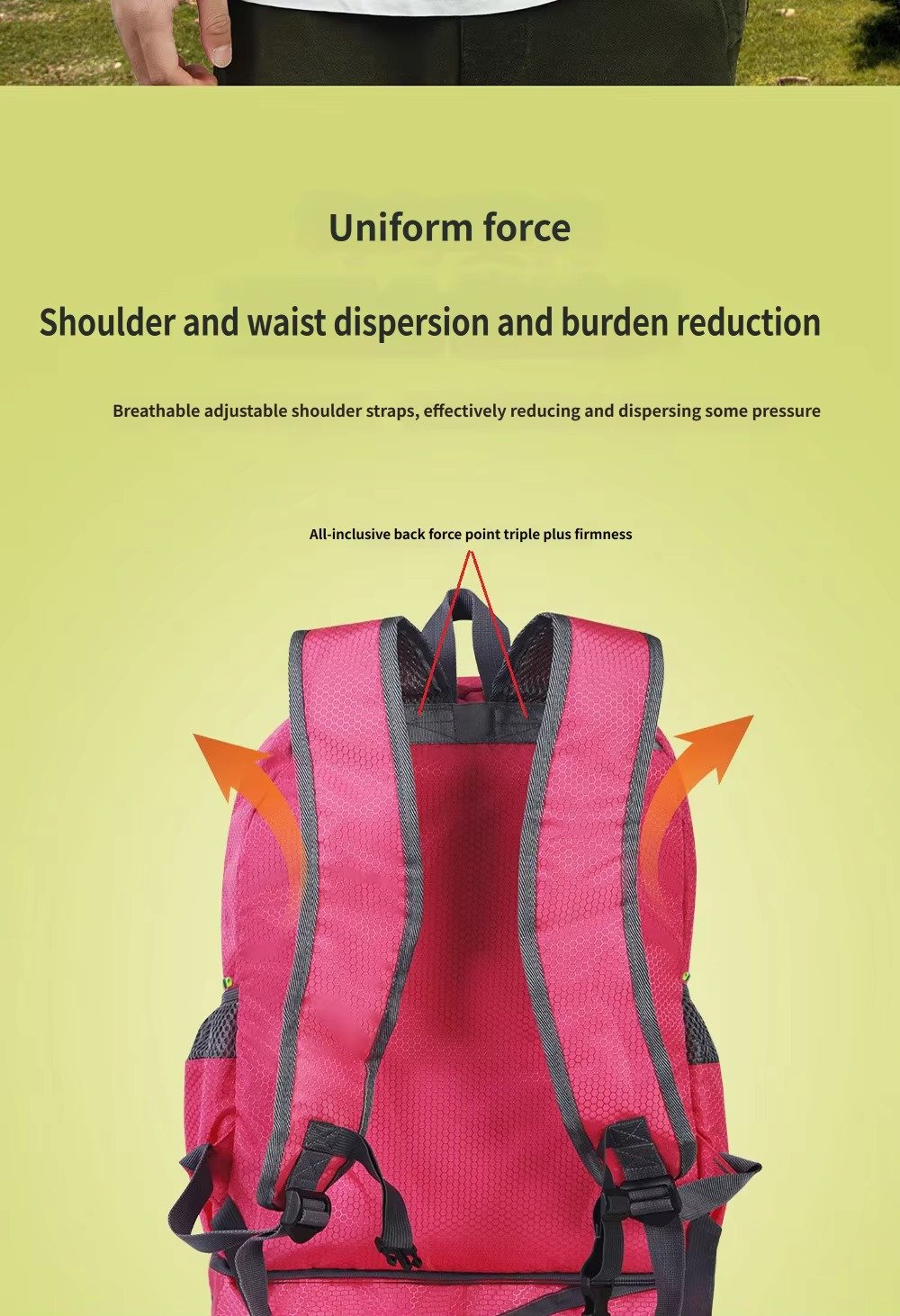 Custom Oxford Hiking Backpack 20-37L with Expandable Shoe Pocket – Foldable Outdoor Travel Bag product detail