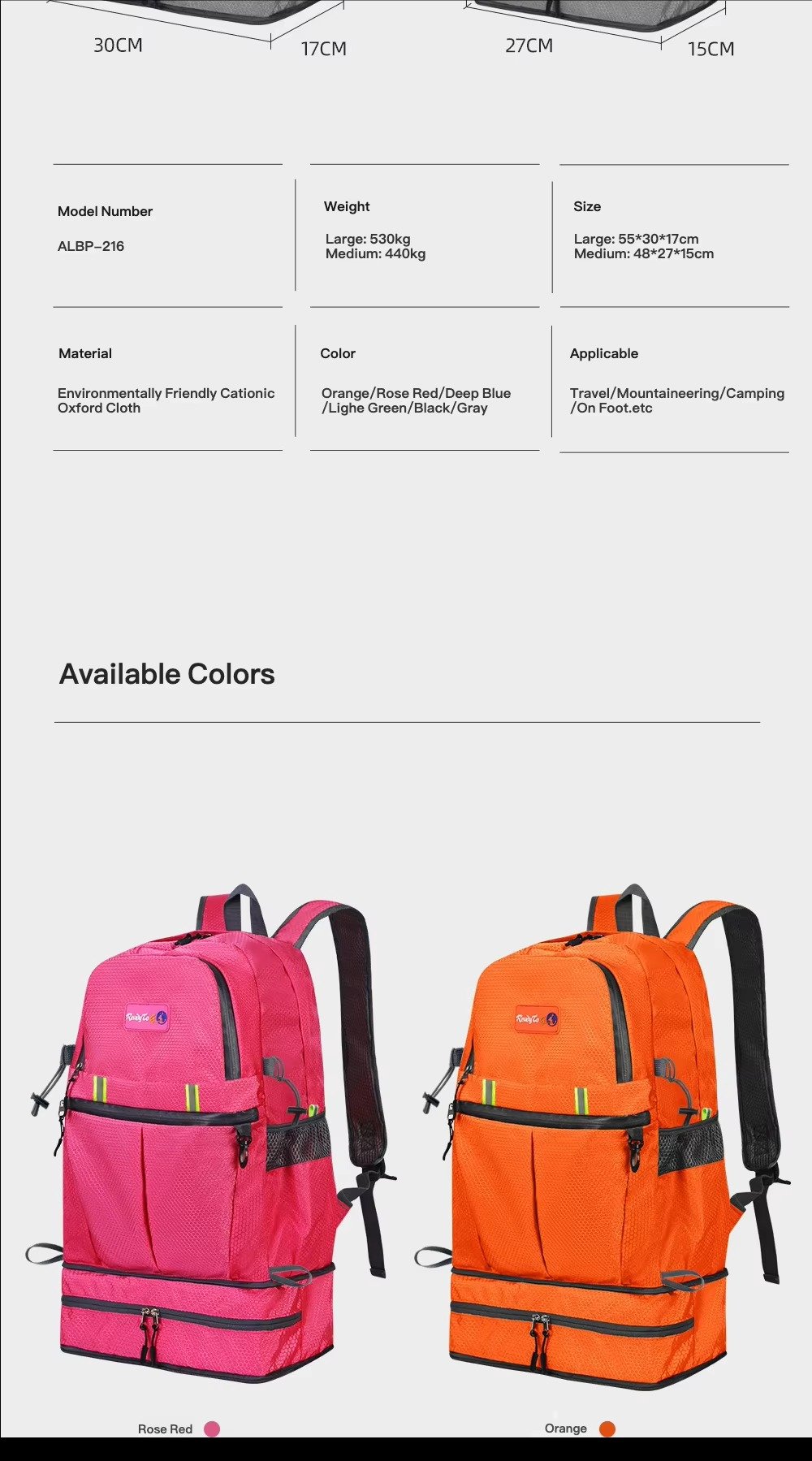 Custom Oxford Hiking Backpack 20-37L with Expandable Shoe Pocket – Foldable Outdoor Travel Bag product detail
