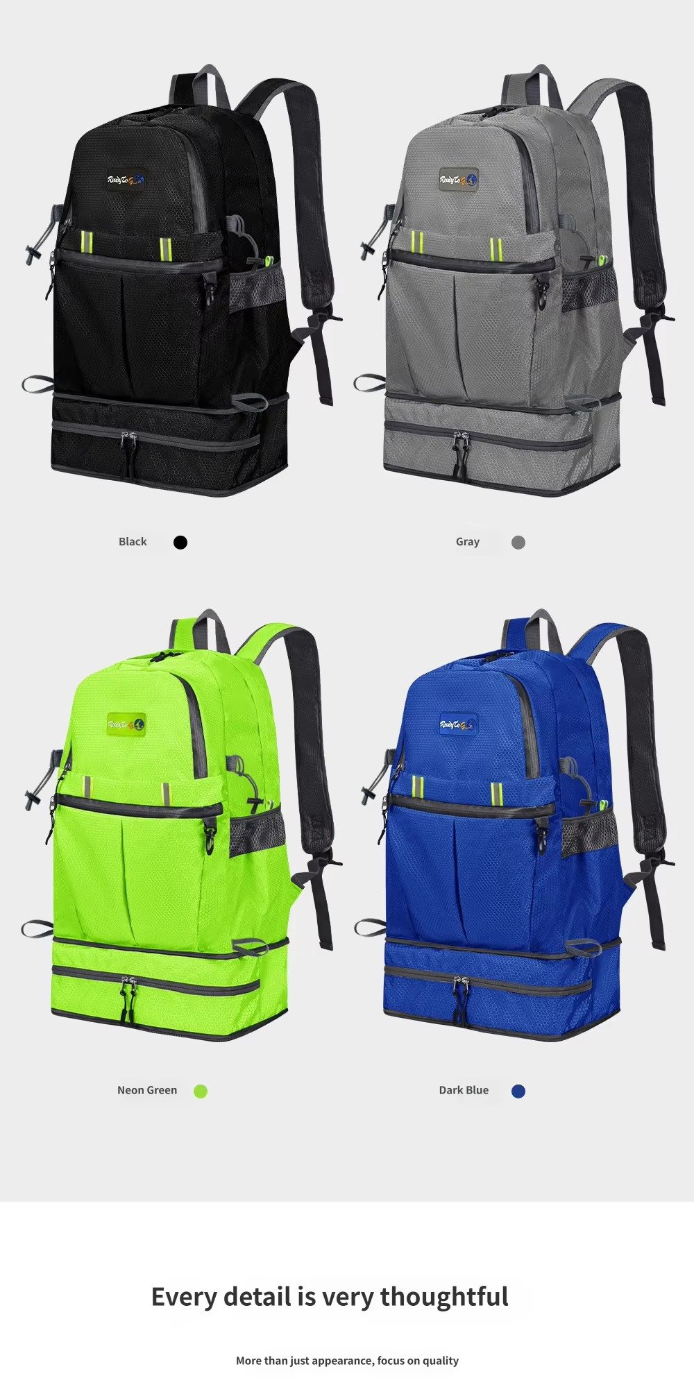 Custom Oxford Hiking Backpack 20-37L with Expandable Shoe Pocket – Foldable Outdoor Travel Bag product detail