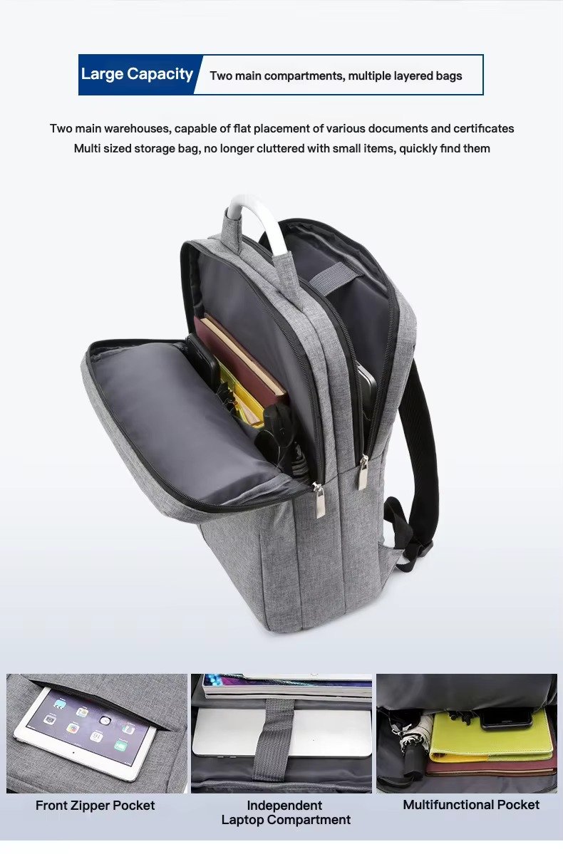 Custom Nylon Laptop Backpack with Hard Metal Handle – Business Computer Bag for College & Commute product detail
