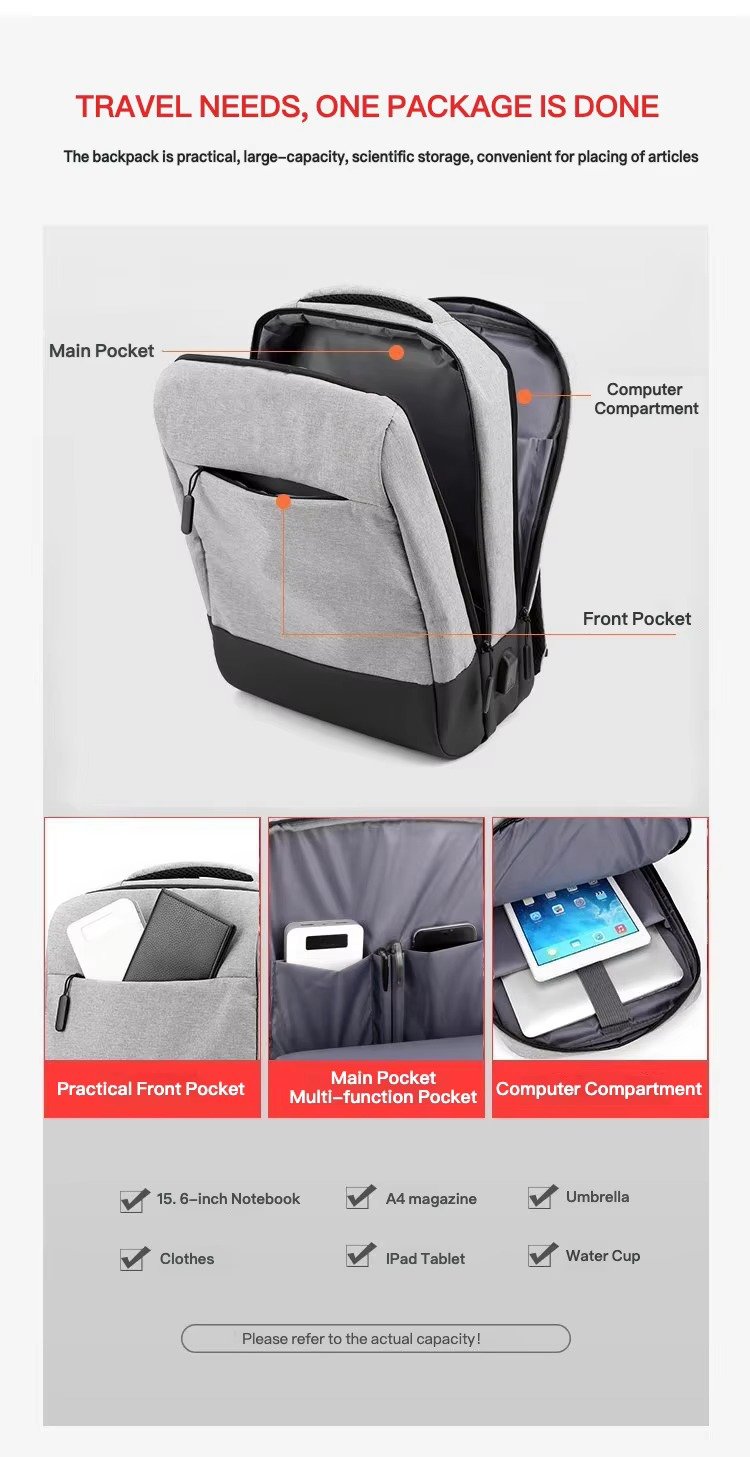 Custom Nylon Business Laptop Backpack with USB Charging Port – Daypack for Work & Commute product detail