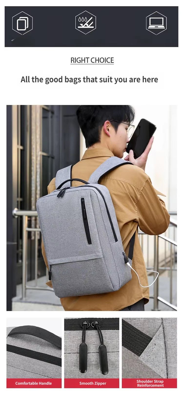 Large Capacity Multifunctional USB Charging Travel Laptop Backpack Business Computer Bag Casual Unisex College Student Schoolbag product detail