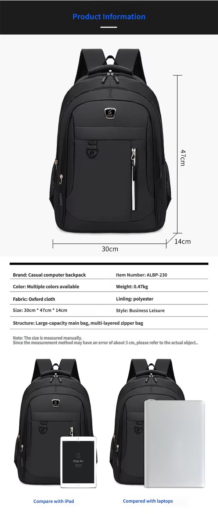 Hot Selling Large Capacity Men's Computer Backpack College Student Schoolbag Multi-Layered Lightweight Business Travel Backpacks product detail