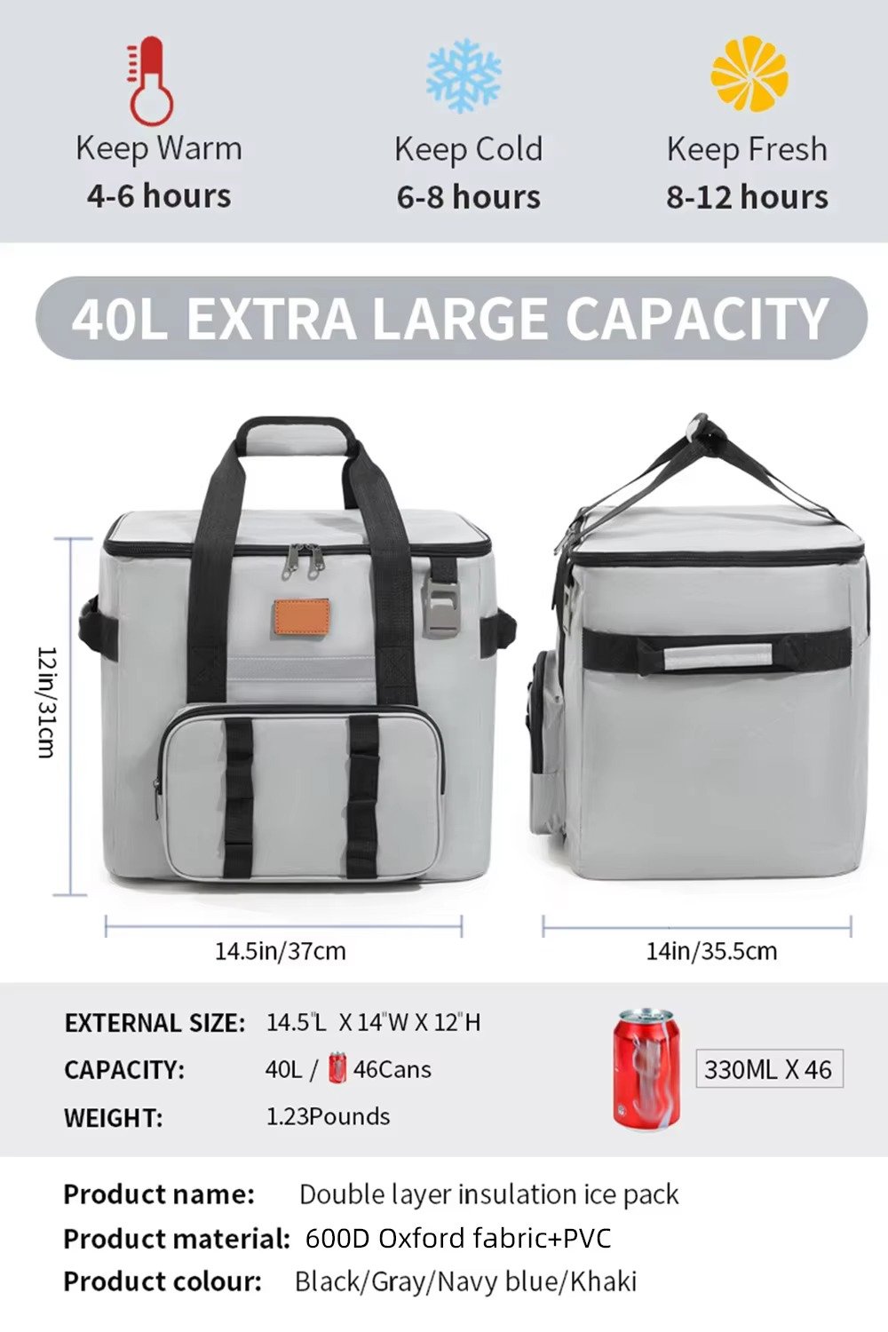 Large Capacity Multi-Functional Insulated Cooler Bag Portable Lunch Bag Waterproof Leakproof Thermal Box for Camping Picnics product detail