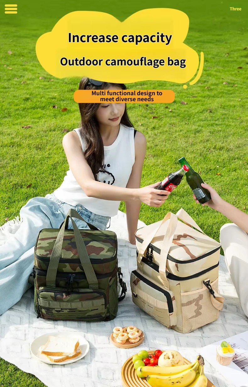Cross-Border Camouflage Double-layer Insulated Bag Portable Large Capacity Oxford Thickened Outdoor Camping Picnic Cooler Bag product detail
