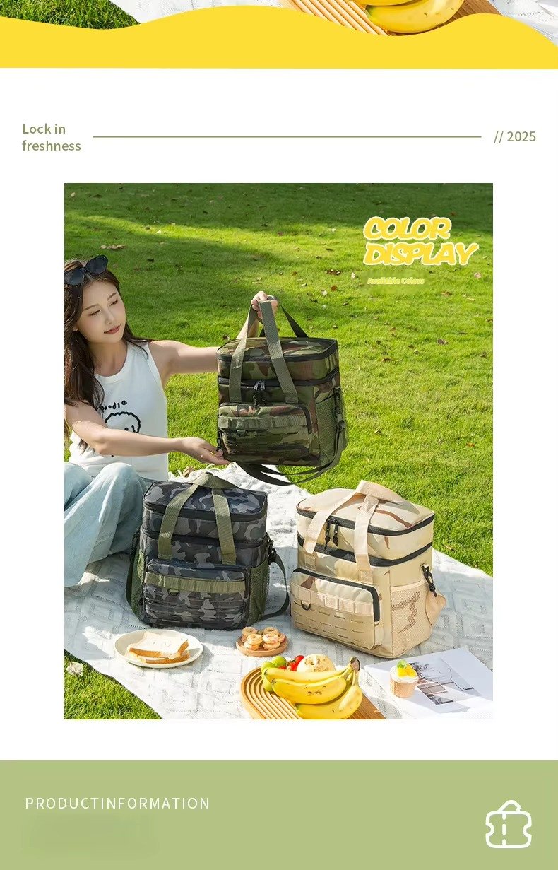 Cross-Border Camouflage Double-layer Insulated Bag Portable Large Capacity Oxford Thickened Outdoor Camping Picnic Cooler Bag product detail
