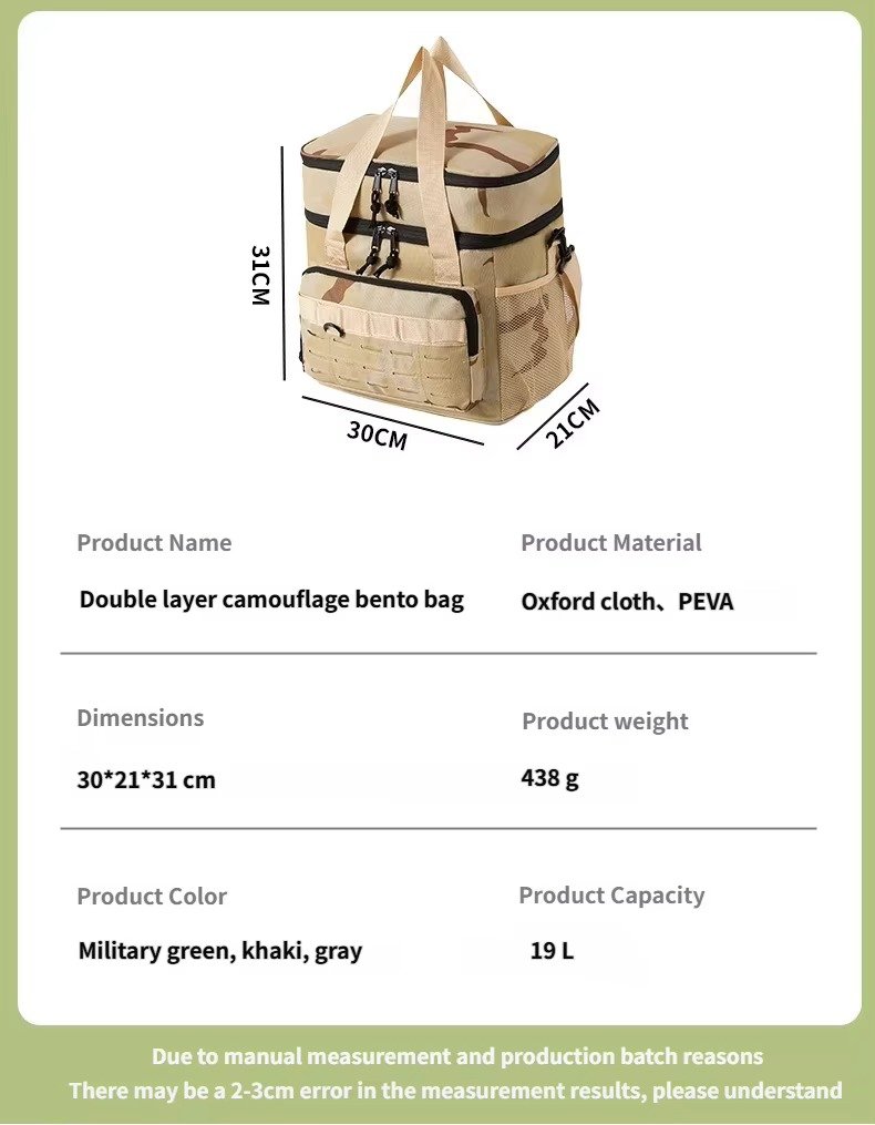 Cross-Border Camouflage Double-layer Insulated Bag Portable Large Capacity Oxford Thickened Outdoor Camping Picnic Cooler Bag product detail