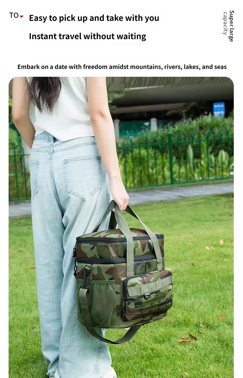 Cross-Border Camouflage Double-layer Insulated Bag Portable Large Capacity Oxford Thickened Outdoor Camping Picnic Cooler Bag product detail