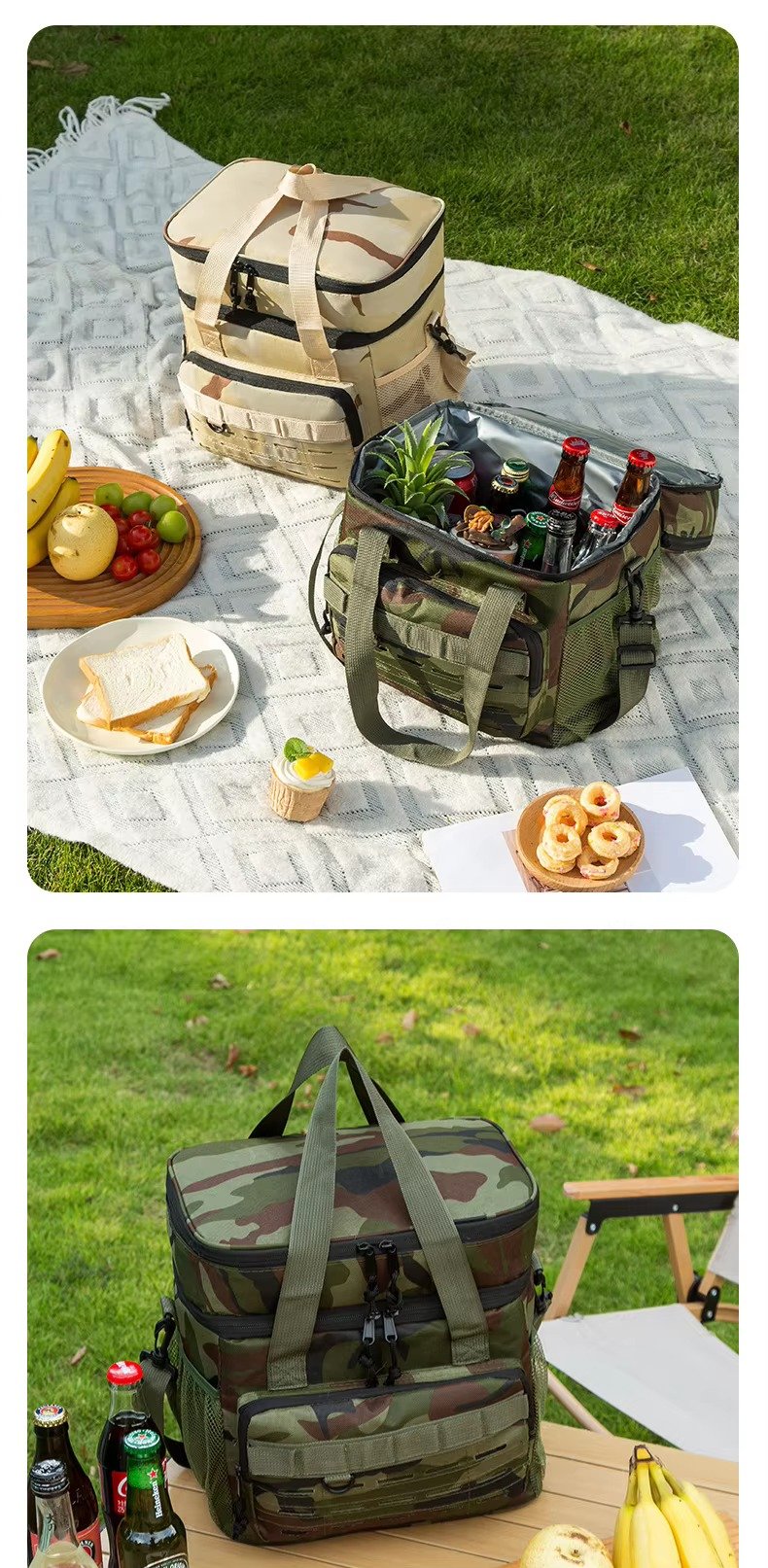 Cross-Border Camouflage Double-layer Insulated Bag Portable Large Capacity Oxford Thickened Outdoor Camping Picnic Cooler Bag product detail