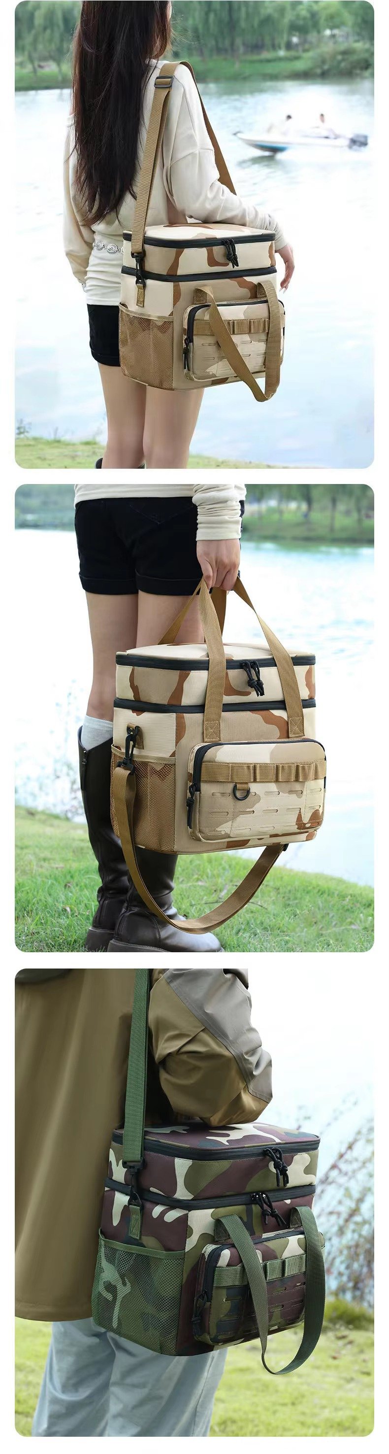 Cross-Border Camouflage Double-layer Insulated Bag Portable Large Capacity Oxford Thickened Outdoor Camping Picnic Cooler Bag product detail