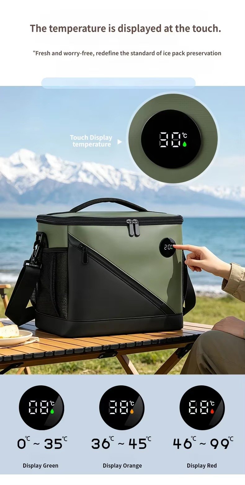 High Quality Waterproof Touch-Temp Insulated Smart Lunch Bag with Temperature Display Leakproof Cooler Bag for Picnic Camping product detail