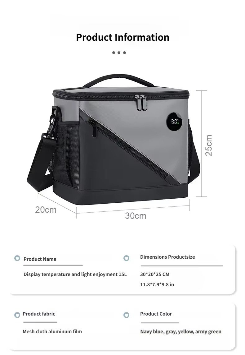 High Quality Waterproof Touch-Temp Insulated Smart Lunch Bag with Temperature Display Leakproof Cooler Bag for Picnic Camping product detail