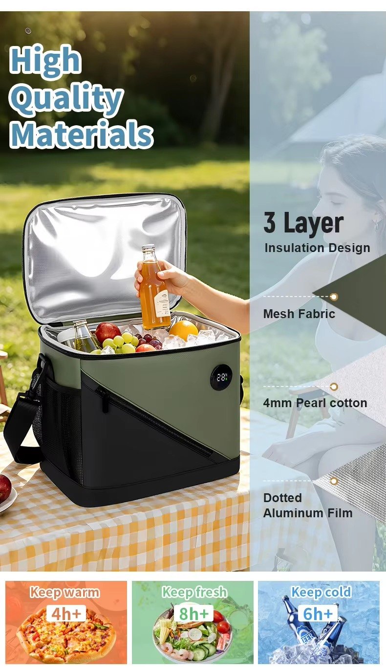 High Quality Waterproof Touch-Temp Insulated Smart Lunch Bag with Temperature Display Leakproof Cooler Bag for Picnic Camping product detail