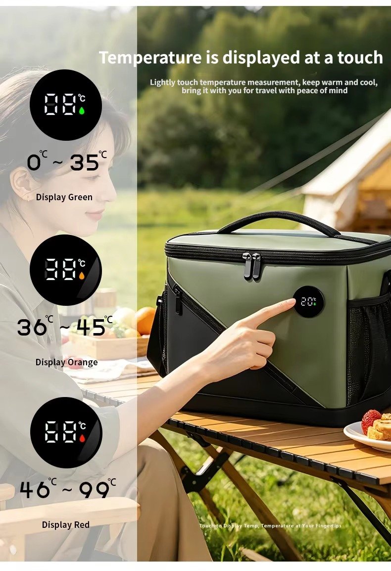 High Quality Waterproof Touch-Temp Insulated Smart Lunch Bag with Temperature Display Leakproof Cooler Bag for Picnic Camping product detail