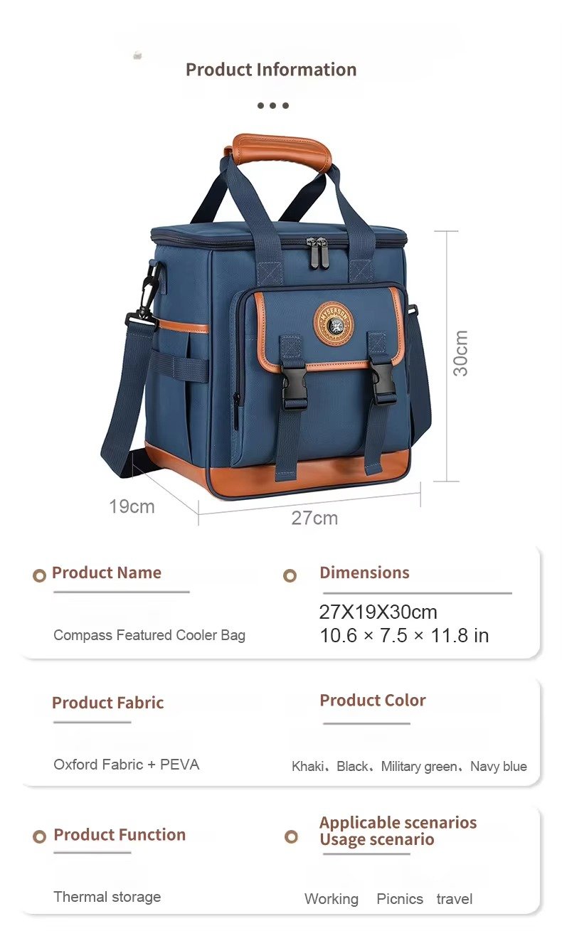 Large Capacity Compass Badge Design Insulated Cooler Lunch Bag with Picnic Mat Strap Thermal Insulated Bag for Picnic Hiking product detail