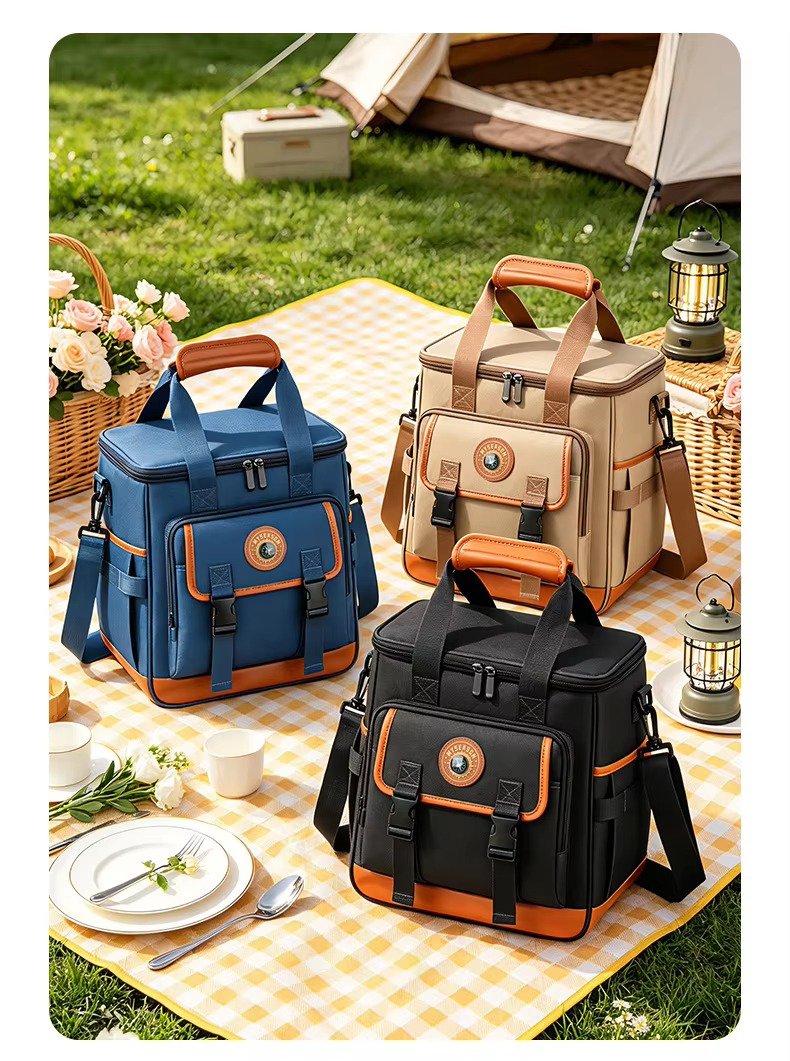 Large Capacity Compass Badge Design Insulated Cooler Lunch Bag with Picnic Mat Strap Thermal Insulated Bag for Picnic Hiking product detail