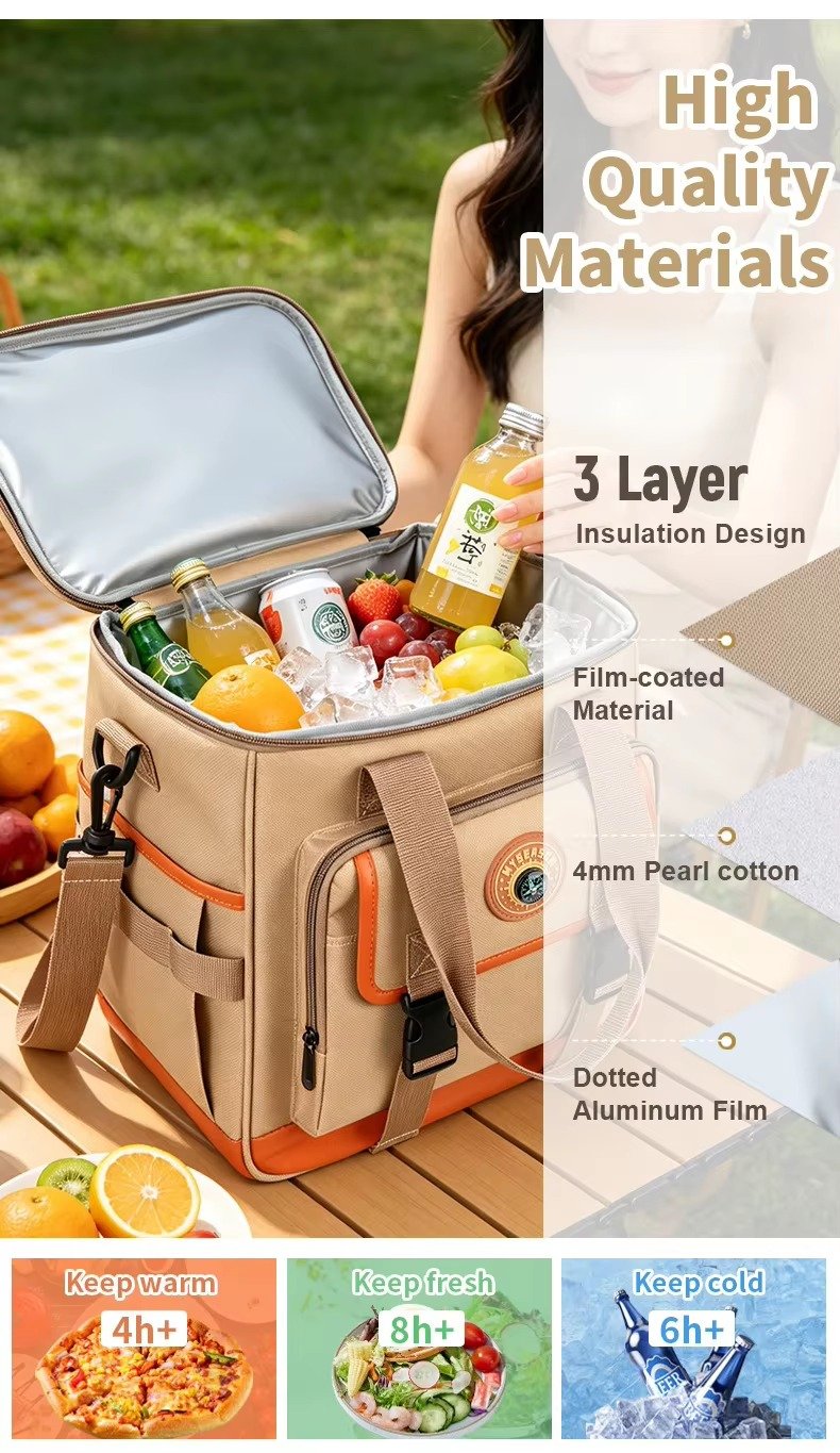 Large Capacity Compass Badge Design Insulated Cooler Lunch Bag with Picnic Mat Strap Thermal Insulated Bag for Picnic Hiking product detail
