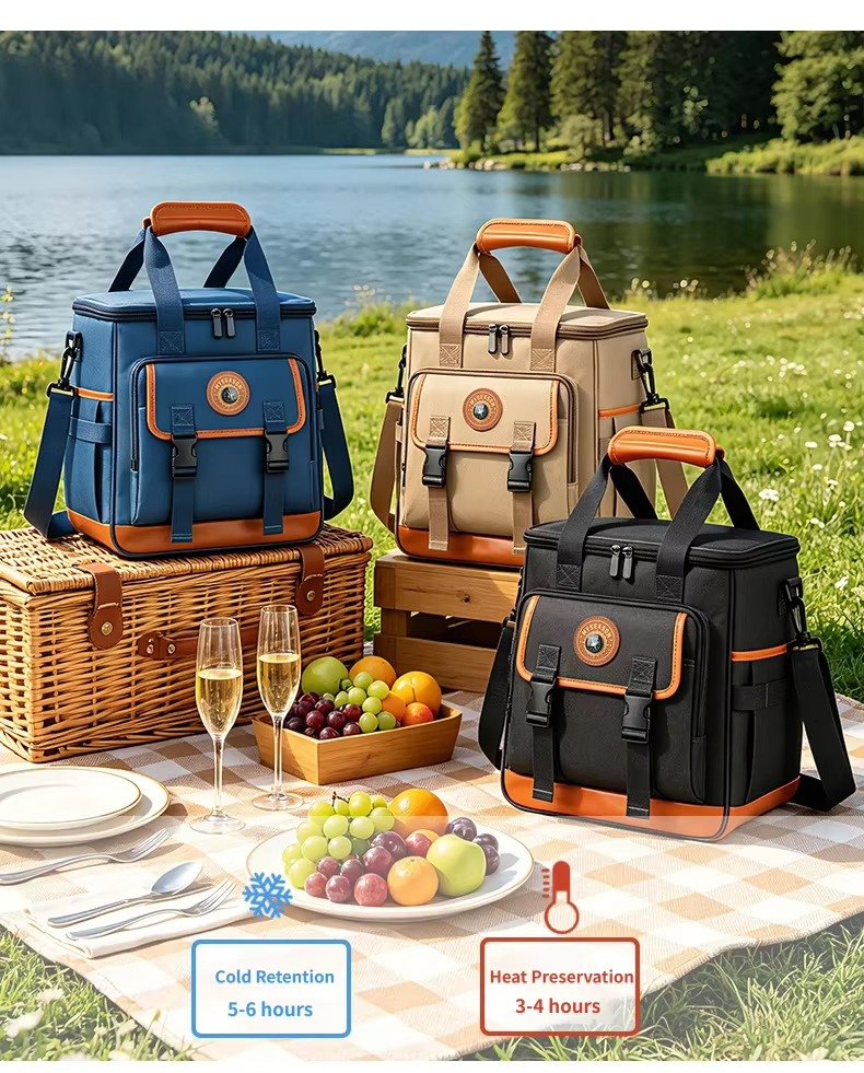 Large Capacity Compass Badge Design Insulated Cooler Lunch Bag with Picnic Mat Strap Thermal Insulated Bag for Picnic Hiking product detail