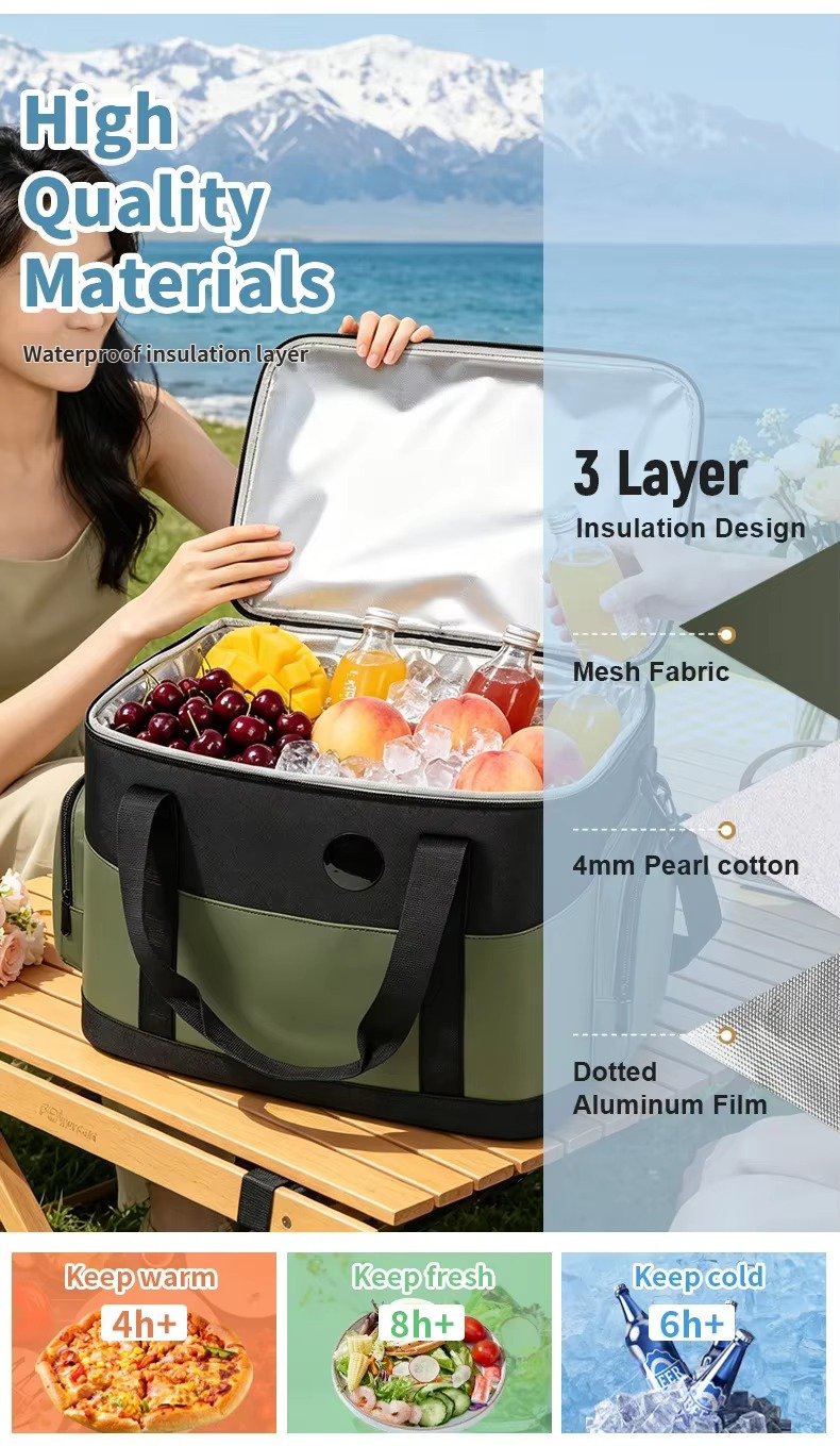Custom Waterproof Touch-Temp Insulated Cooler Bag Large Capacity Portable Lunch Box Leakproof Outdoor Picnic Camping Thermal Bag product detail