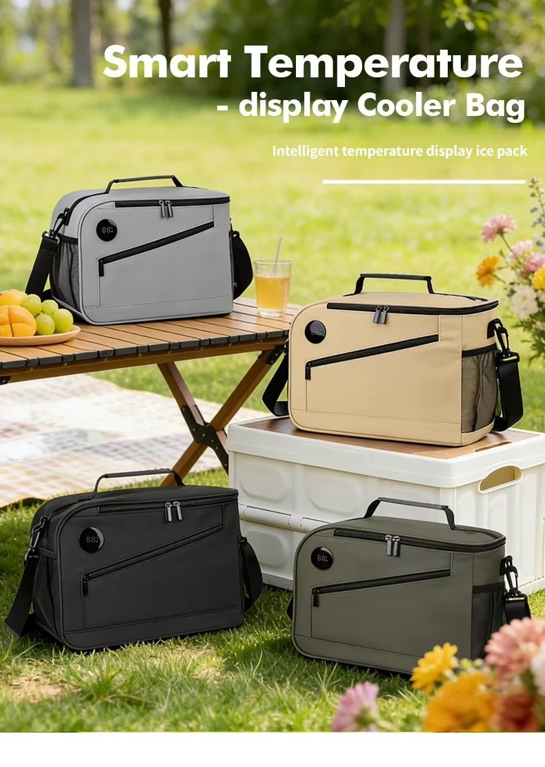 New Custom Smart Temperature Display Thermal Insulated Cooler Bag Waterproof Foldable Large Capacity Camping Picnic Lunch Bag product detail