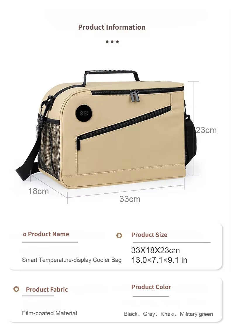 New Custom Smart Temperature Display Thermal Insulated Cooler Bag Waterproof Foldable Large Capacity Camping Picnic Lunch Bag product detail