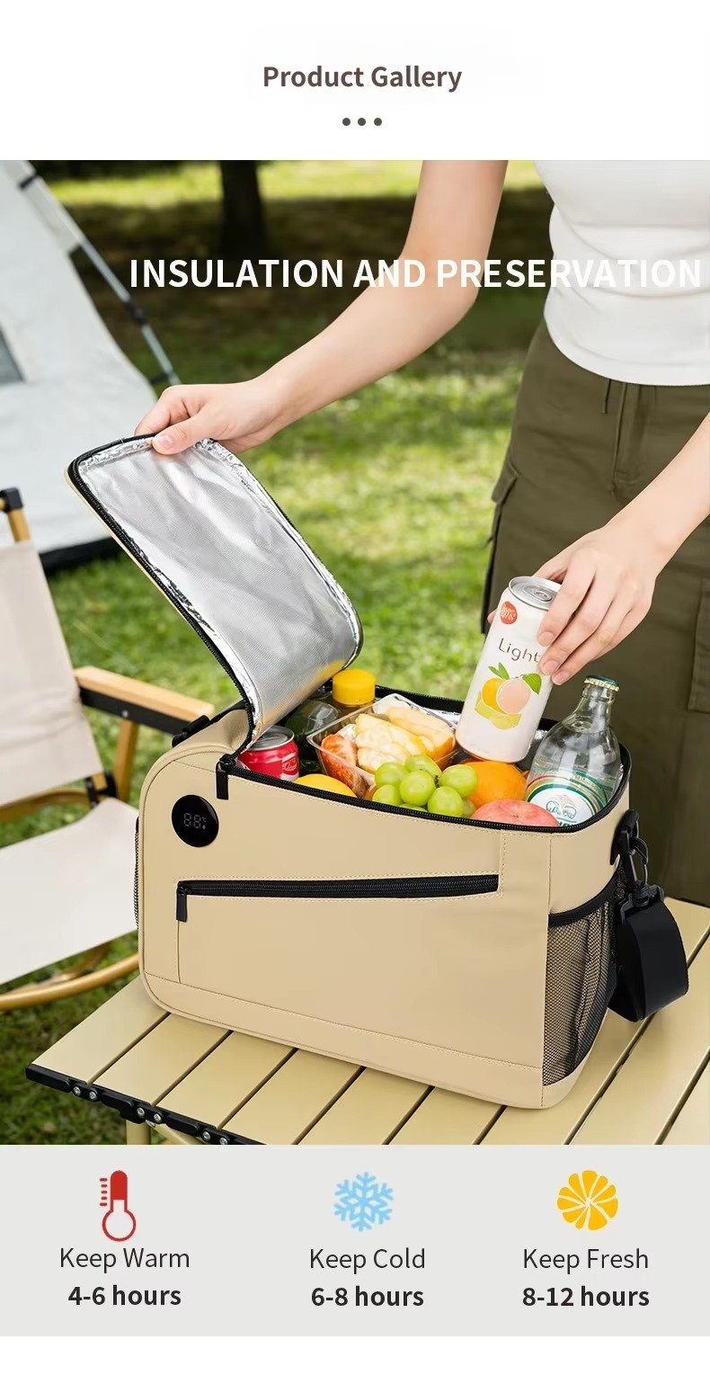 New Custom Smart Temperature Display Thermal Insulated Cooler Bag Waterproof Foldable Large Capacity Camping Picnic Lunch Bag product detail
