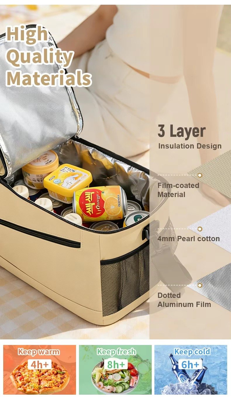 New Custom Smart Temperature Display Thermal Insulated Cooler Bag Waterproof Foldable Large Capacity Camping Picnic Lunch Bag product detail