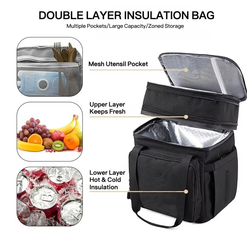 Dual-Layer Insulated Lunch Bag with Front Zip Pocket product detail