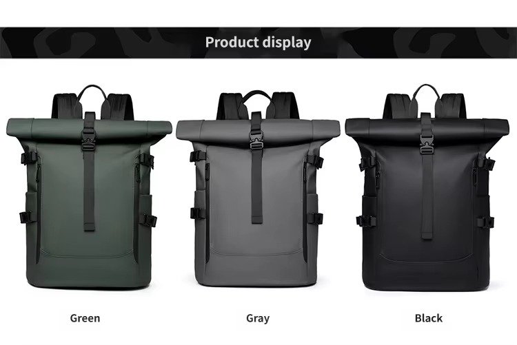 Splash-Proof Roll Top Backpack with 15.6