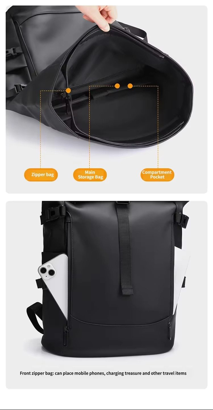 Splash-Proof Roll Top Backpack with 15.6