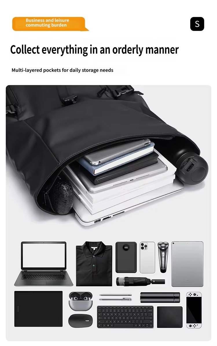 Splash-Proof Roll Top Backpack with 15.6