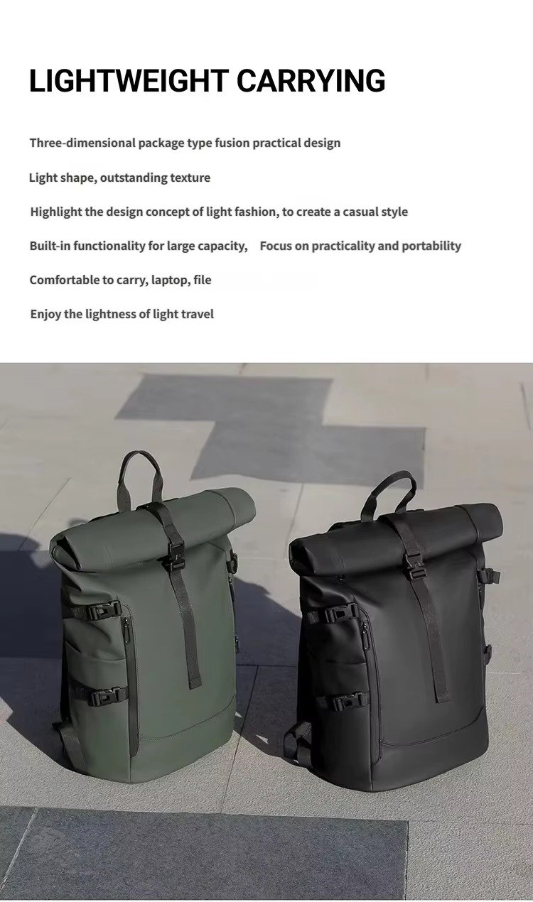 Splash-Proof Roll Top Backpack with 15.6