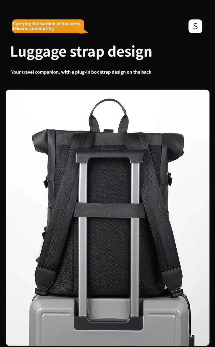 Splash-Proof Roll Top Backpack with 15.6